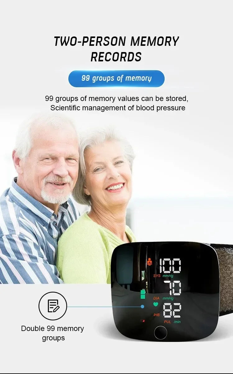 USB Rechargeable Wrist Blood Pressure Monitor with LED Display, Fast Measurement, Heart Rate Detection