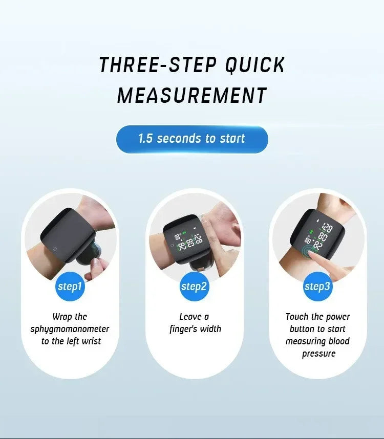USB Rechargeable Wrist Blood Pressure Monitor with LED Display, Fast Measurement, Heart Rate Detection