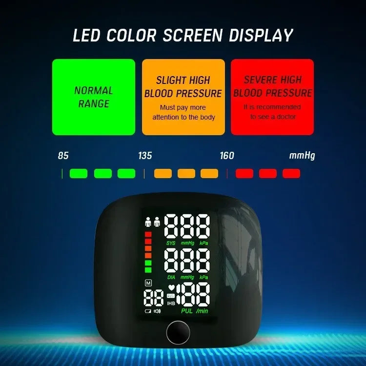 USB Rechargeable Wrist Blood Pressure Monitor with LED Display, Fast Measurement, Heart Rate Detection
