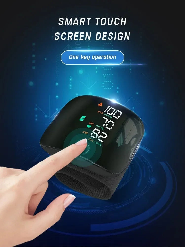 USB Rechargeable Wrist Blood Pressure Monitor with LED Display, Fast Measurement, Heart Rate Detection
