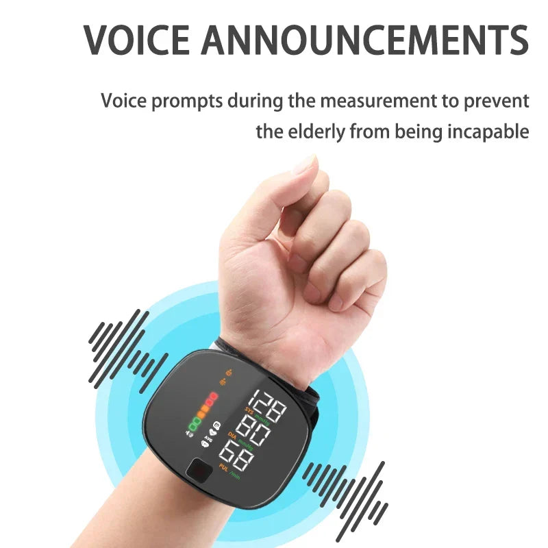 USB Rechargeable Wrist Blood Pressure Monitor with LED Display, Fast Measurement, Heart Rate Detection