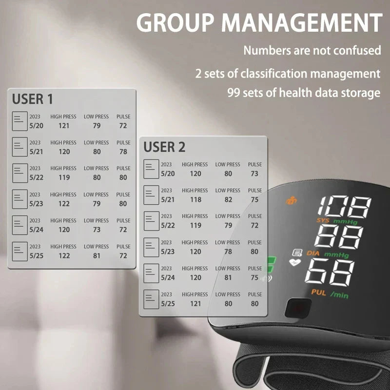 USB Rechargeable Wrist Blood Pressure Monitor with LED Display, Fast Measurement, Heart Rate Detection