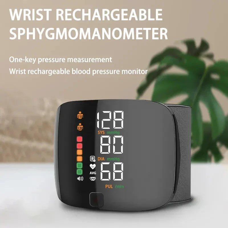 USB Rechargeable Wrist Blood Pressure Monitor with LED Display, Fast Measurement, Heart Rate Detection