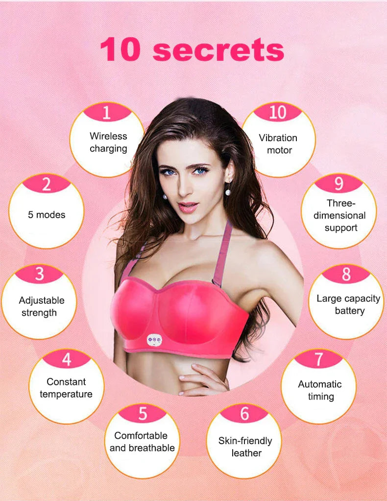 Wireless Electric Breast Massage Bra with Hot Compress for Enhancement and Lift