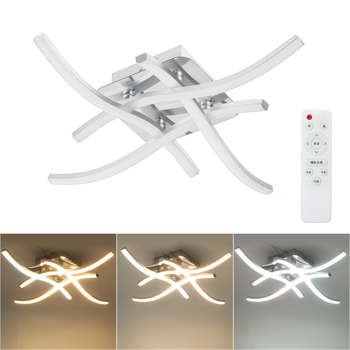 Modern LED Ceiling Lamp with Remote Control, 3/4 Lights, AC165-265V for Kitchen and Bedroom