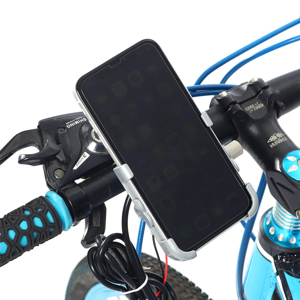 12V 2A USB Charging Phone Holder for Motorcycle Handlebar/Rearview Mirror - Aluminum Alloy Mount Bracket