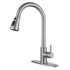 Brushed Nickel Kitchen Faucet with Pull Down Sprayer, 3 Water Effects, High Arc, Stainless Steel, Single Handle