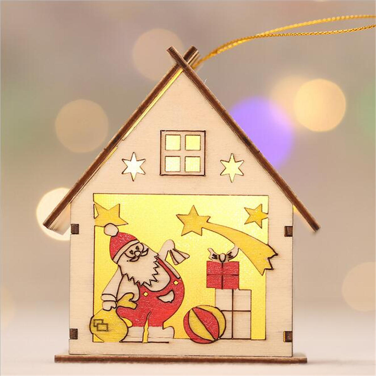 Christmas LED Wood House Light - Santa Claus Tree Hanging Ornaments Holiday Decoration