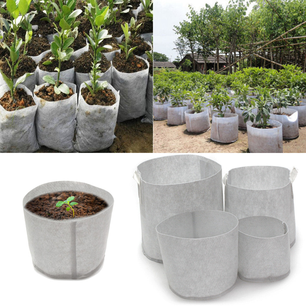 10Pcs Eco-Friendly Round Fabric Planting Pouches - Root Grow Aeration Containers for Seedlings