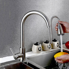 Lead-Free Copper Kitchen Faucet - 360 Degree Rotatable Pull-Out Sprayer, Hot & Cold Water Mixer, Single Handle, Deck Mount