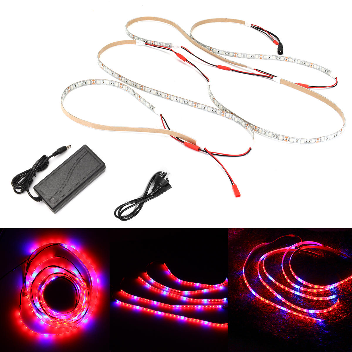 DC12V 5PCS 50CM SMD5050 LED Grow Light Strip Kit for Hydroponic Indoor Veg Plants + Power Adapter