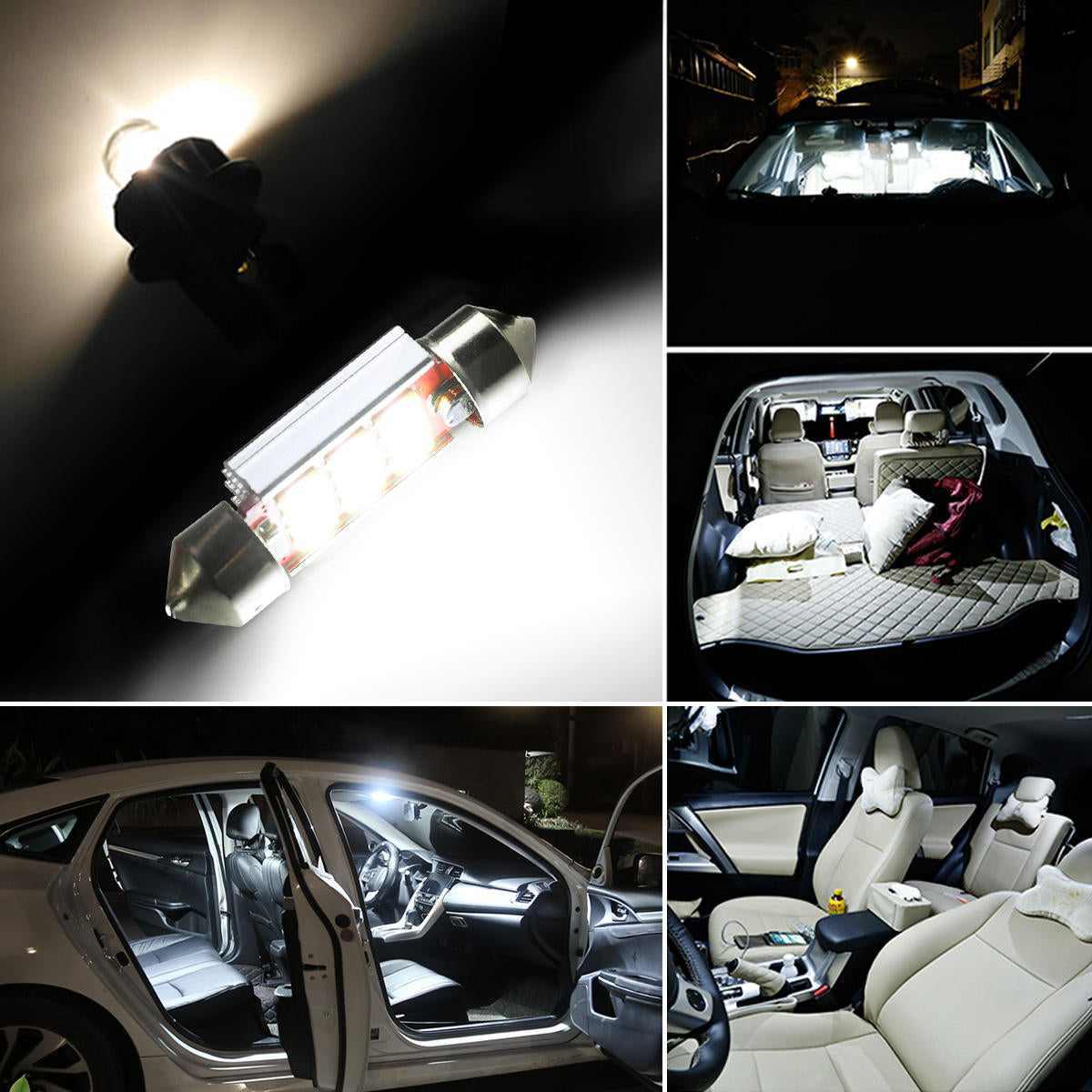 6pcs Extremely Bright Car Interior Dome & Map Bulbs, Double Pointed License Plate Lights, 31*12mm/36*12mm, White