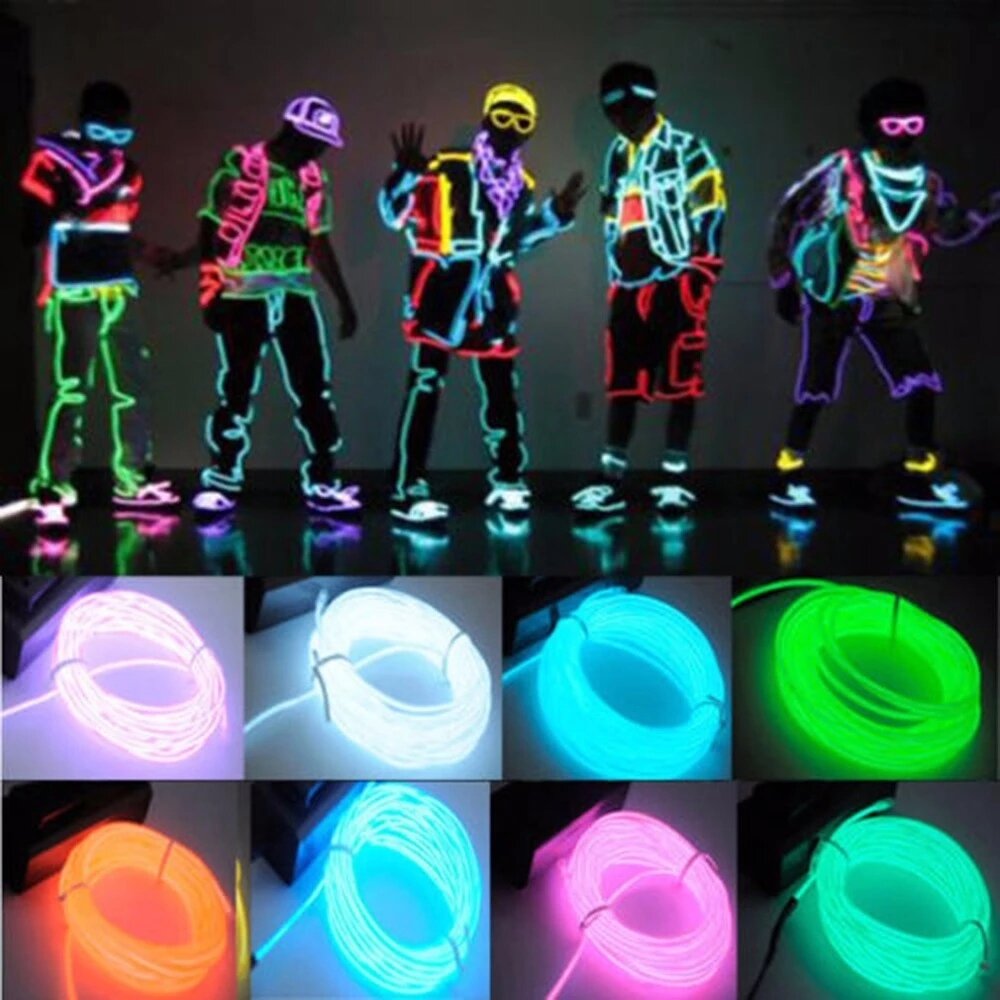 EL Wire Neon Light Flexible Rope Tube - Car Interior LED Strip Atmosphere Lamp for Auto Decoration