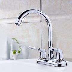 Dual Handle Kitchen Water Tap - 360 Degree Double Spout Sink Basin Mixer for Bathroom