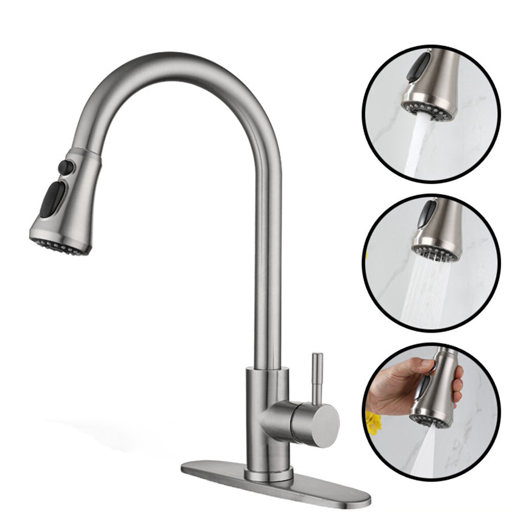 Brushed Nickel Kitchen Faucet with Pull Down Sprayer, 3 Water Effects, High Arc, Stainless Steel, Single Handle