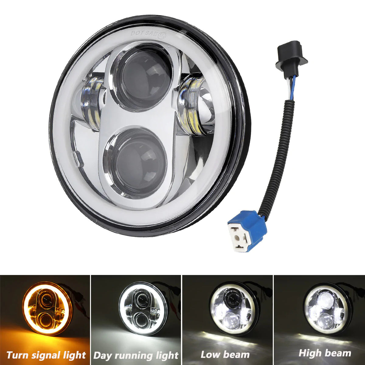 12V 5.75" 75W LED Projector Headlight with DRL Ring for Jeep/Harley