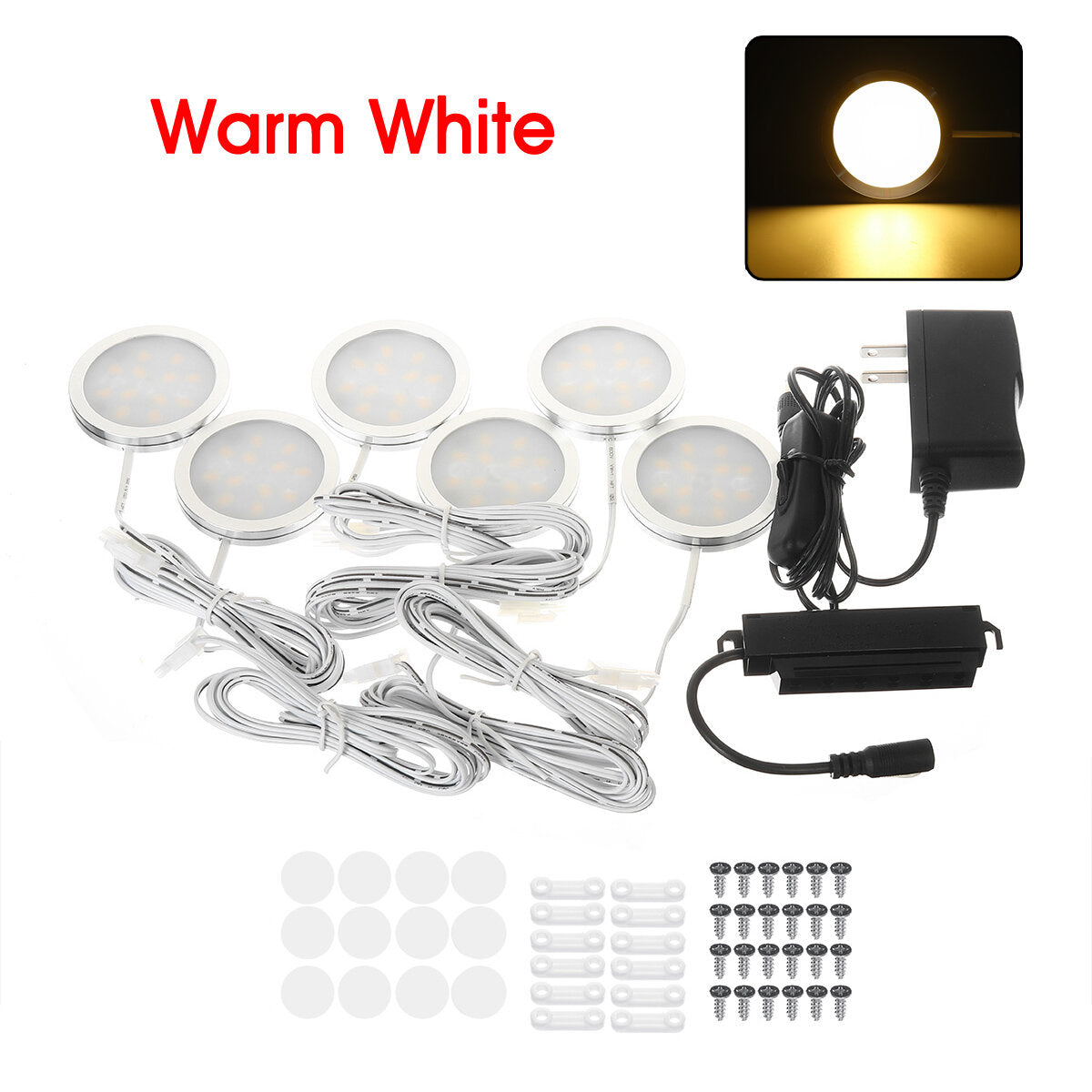 2.5W 6-In-1 LED Under Cabinet Light, Slim Recessed Ceiling Panel for Kitchen Cupboard, DC12V