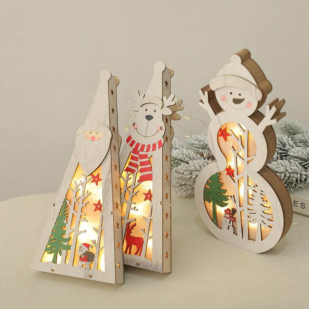 Hölzerne LED-Weihnachtsbeleuchtung Display Ornament für Haus Tischdekorationen - Festival Dekor