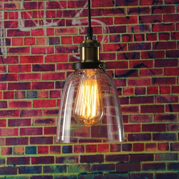 Vintage Industrial Retro Loft Glass E27 Ceiling Pendant Lampshade Light