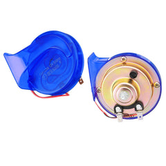 Pair of 12V 110dB Universal Blue Super Loud Air Snail Horns for Car, Van, and Motorcycle