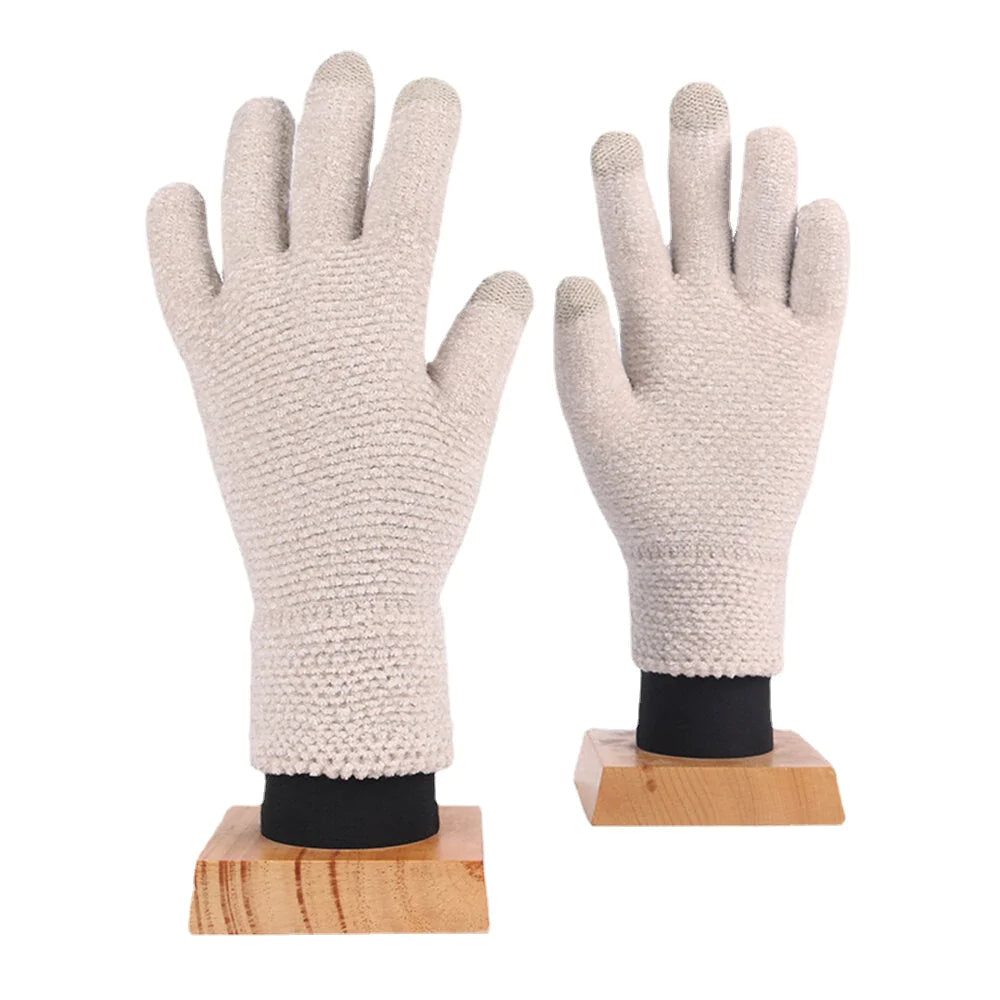 Unisex Knitted Touch-Screen Winter Gloves - Warm Chenille, Three-Finger & Full-Finger Options