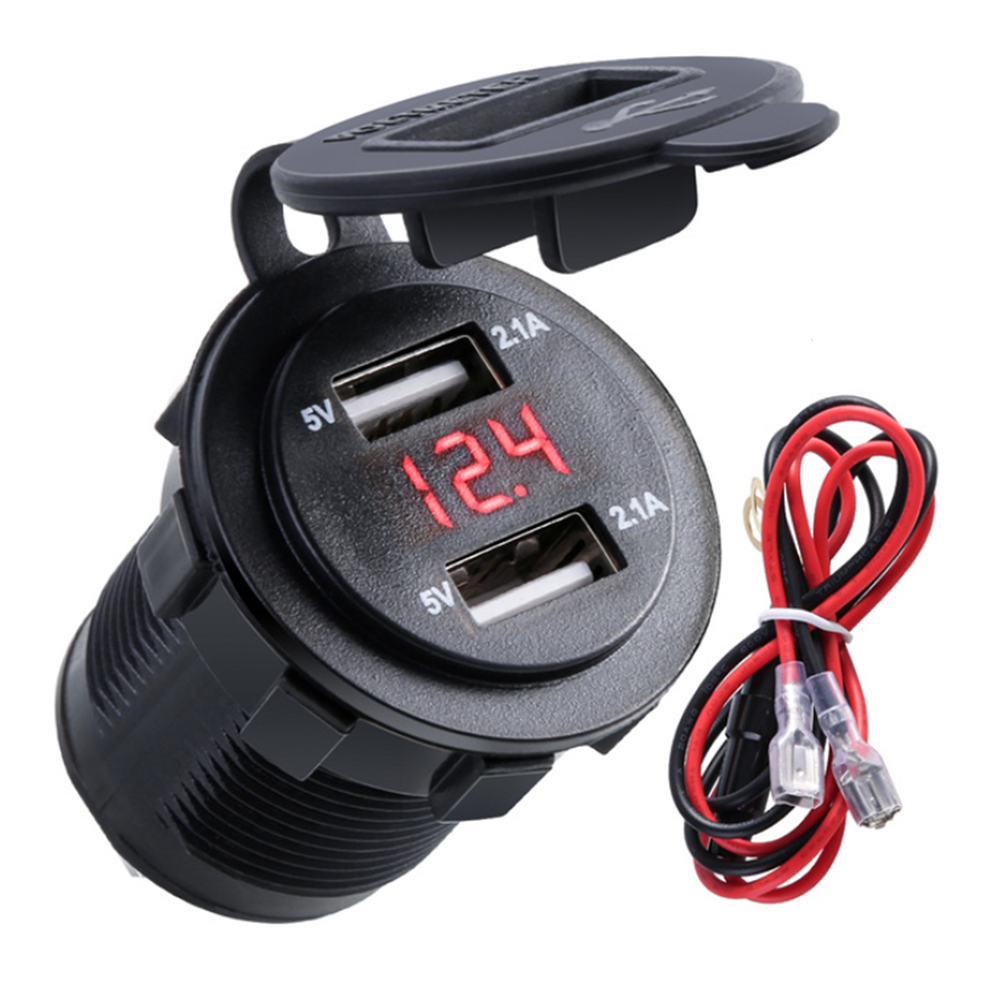 12V-24V Dual USB Charger Socket Adapter with 3.1A Voltage Voltmeter for Motorcycle, Car, Boat, Marine