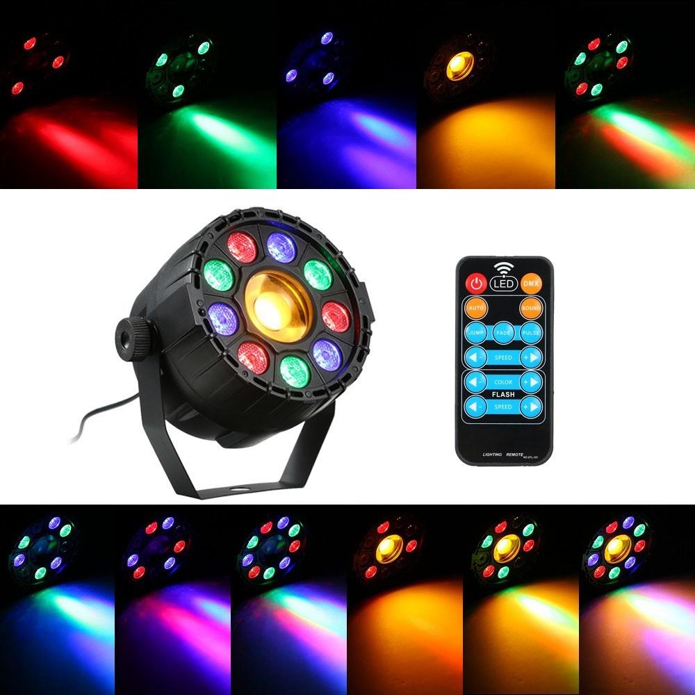 15W 10 LED RGB Yellow Strobe Par Lamp with DMX & Sound Remote Control for DJ Party Stage Light AC90-240V