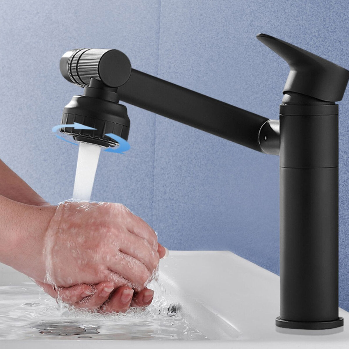 Bathroom & Kitchen Basin Faucet - 360 Degree Mixer Sink Tap with Single Lever and Hose for Washbasin