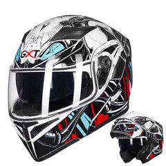 Full Face Flip-Up Motorcycle Helmet with Double Lens for Motocross and Racing