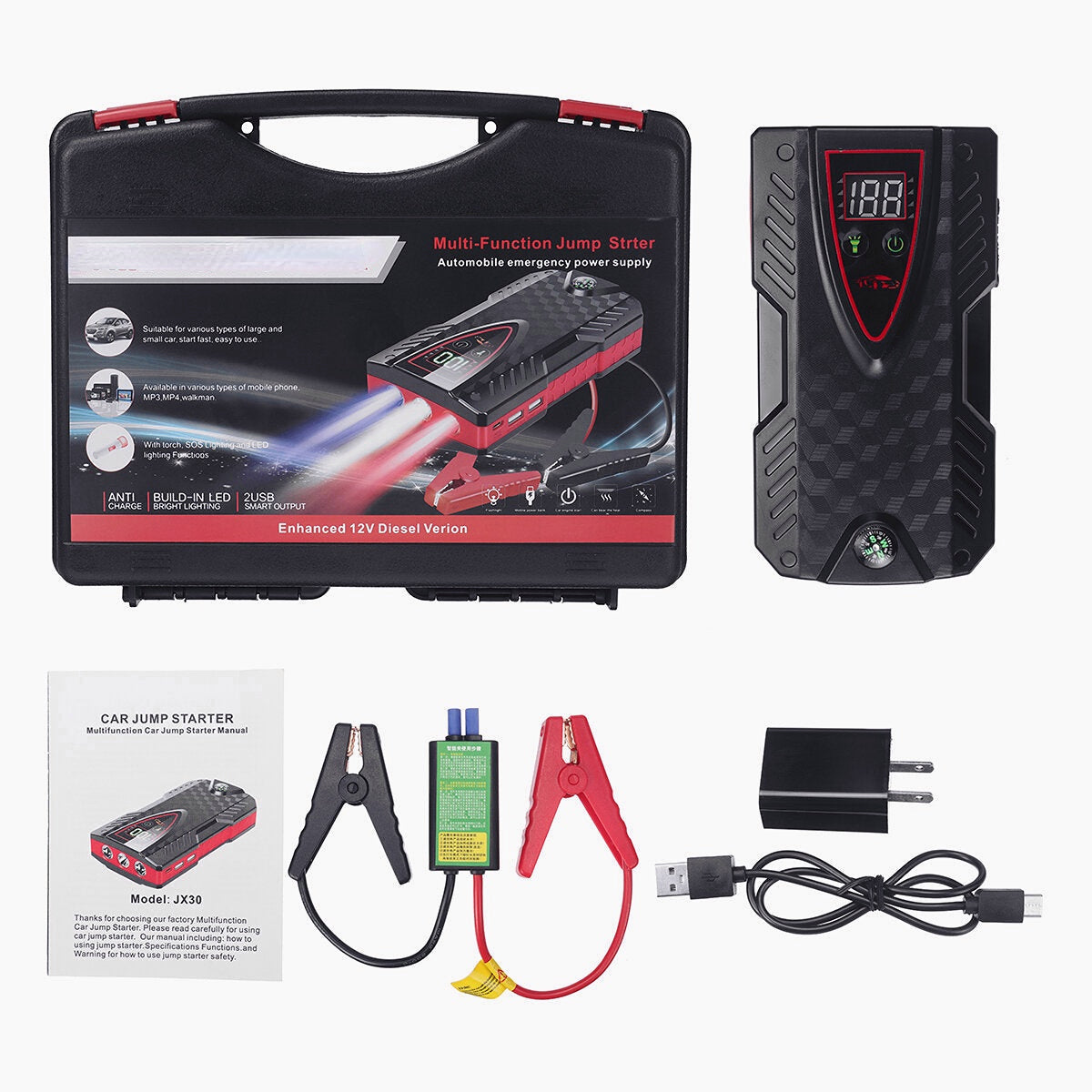 12V 12000mAh Car Emergency Power Bank - Jump Starter Battery Charger for Vehicle Ignition