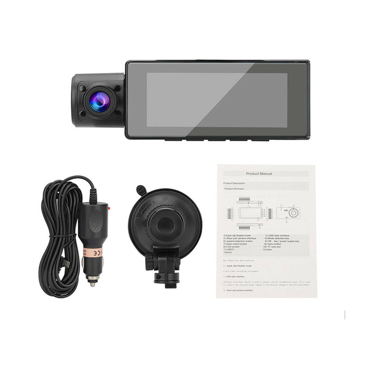 1080P HD Dual Lens Dash Cam with Night Vision, GPS, G-Sensor, Parking Monitor, and Three Cameras - Vehicle BlackBOX DVR