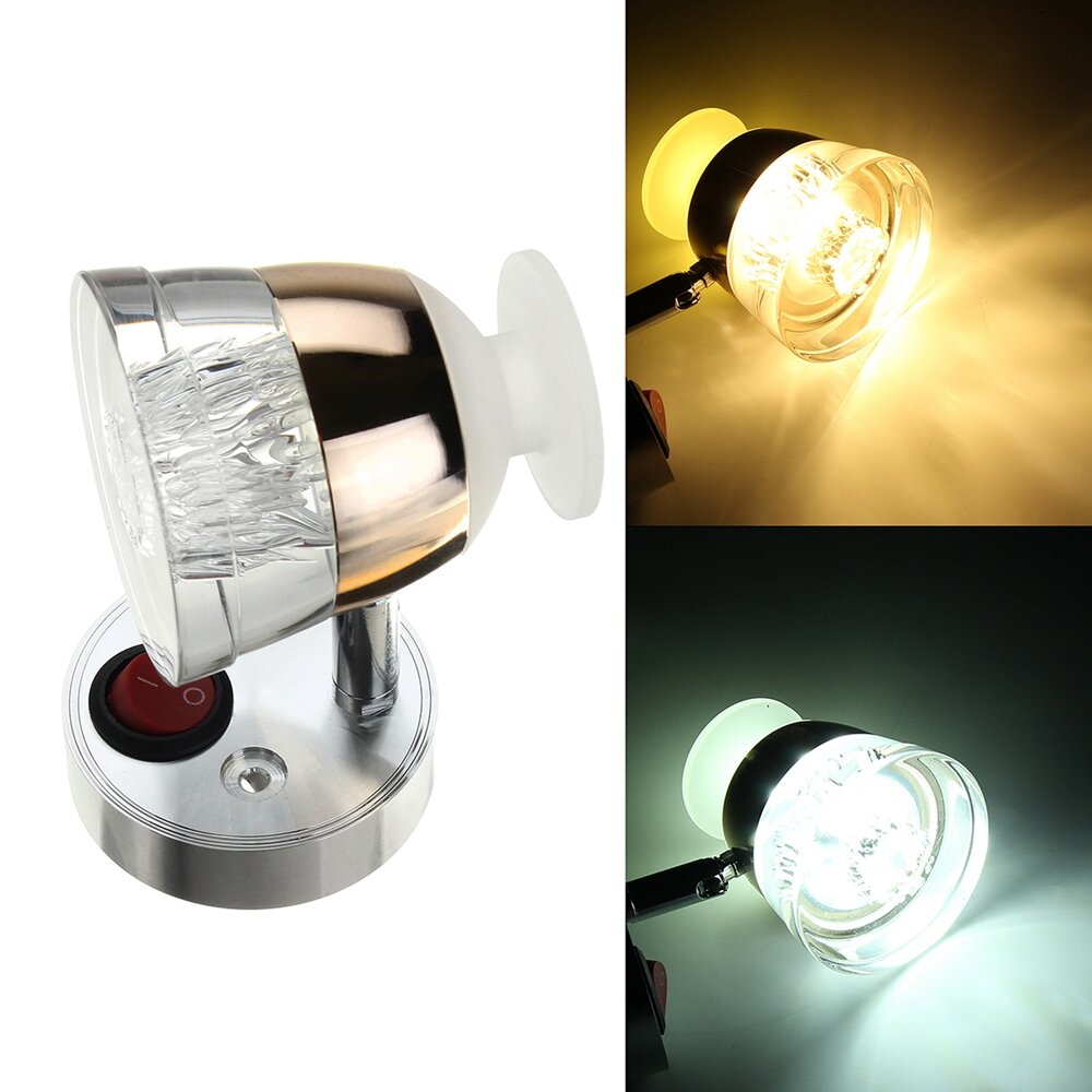 12V 3W Frosted Glass LED Spot Reading Light - Wall Mount Bedside Lamp for RV and Boat