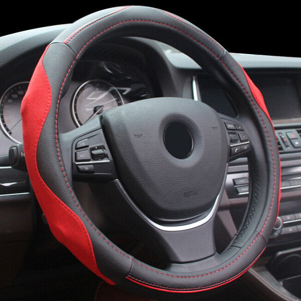 38cm Multicolor Leather Car Steering Wheel Cover - Auto Steel Ring Glove