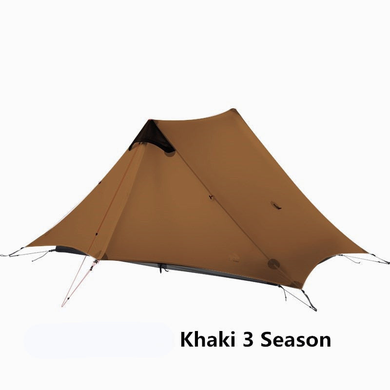 Ultraleichtes 3-Jahreszeiten-Campingzelt für 2 Personen, 15D Silnylon, stangenloses Design