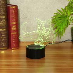 3D Cat LED Night Light - 7 Colors, Acrylic, Touch Control, USB Charging, Animal Decor Lamp