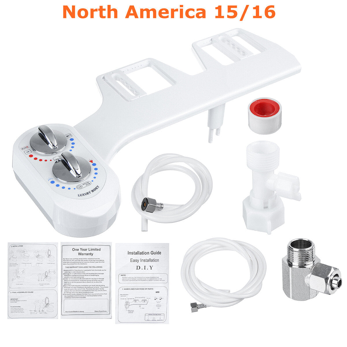 Non-Electric Toilet Seat Attachment with Adjustable Dual Nozzle for Hot/Cold Water Spray