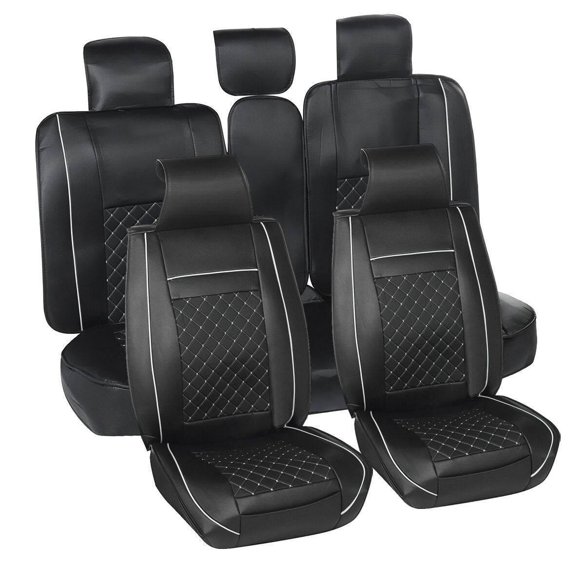 5PCS Universal Waterproof PU Leather Car Seat Covers Full Set - Easy Install, Front & Rear Split Bench for Auto, Truck, SUV, Van