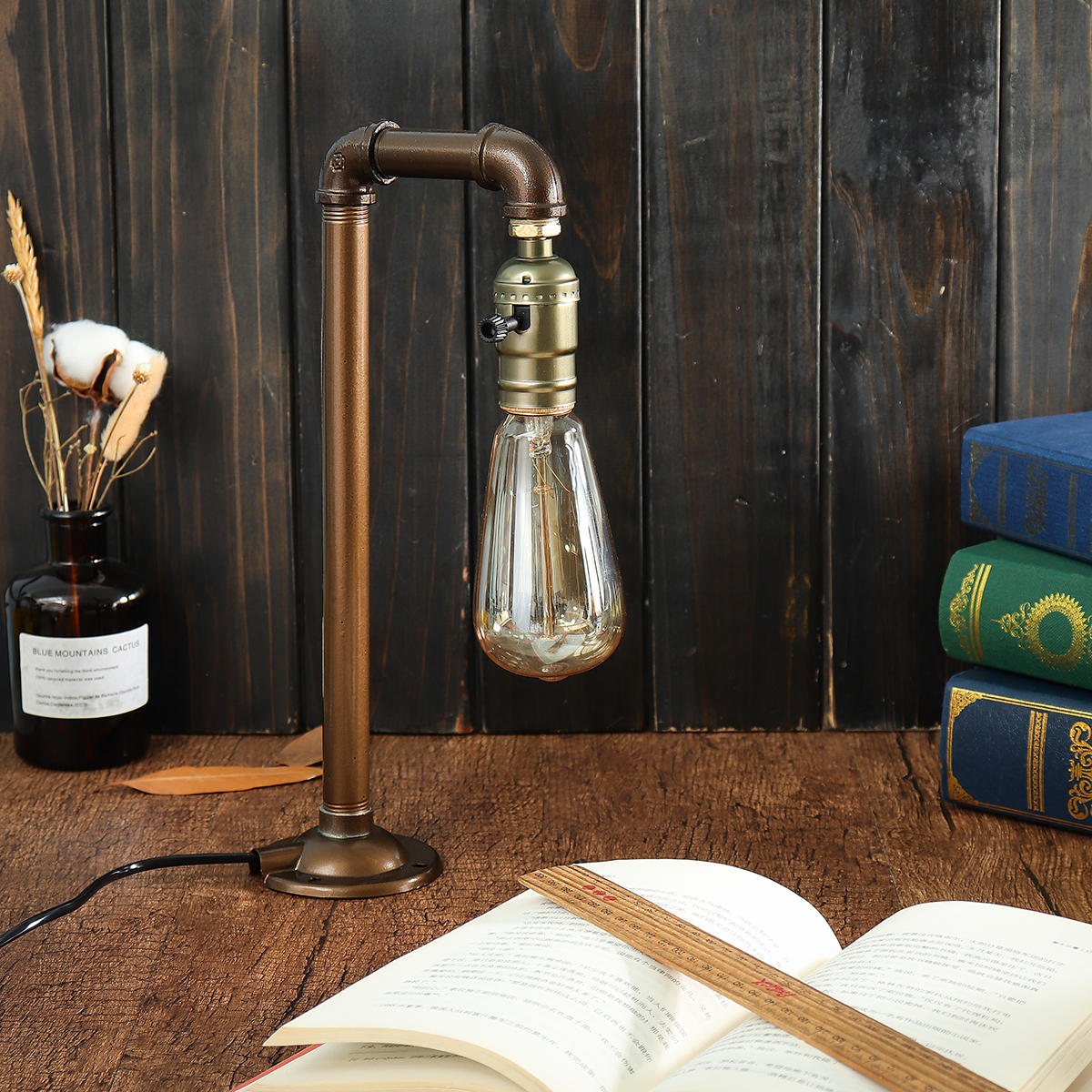 Industrial Water Pipe E27 Bulb Desk Lamp - Home Bedroom Light Fixture Decor