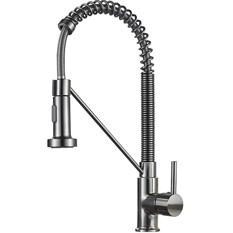 Solid Brass Kitchen Sink Faucet - Single Handle, Pull Down Sprayer, Spring Spout, Two Water Modes