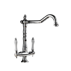 Dual Handle Chrome Kitchen Faucet - Deck Mounted, Single Hole, Hot & Cold Water Mixer for Kitchen Sink