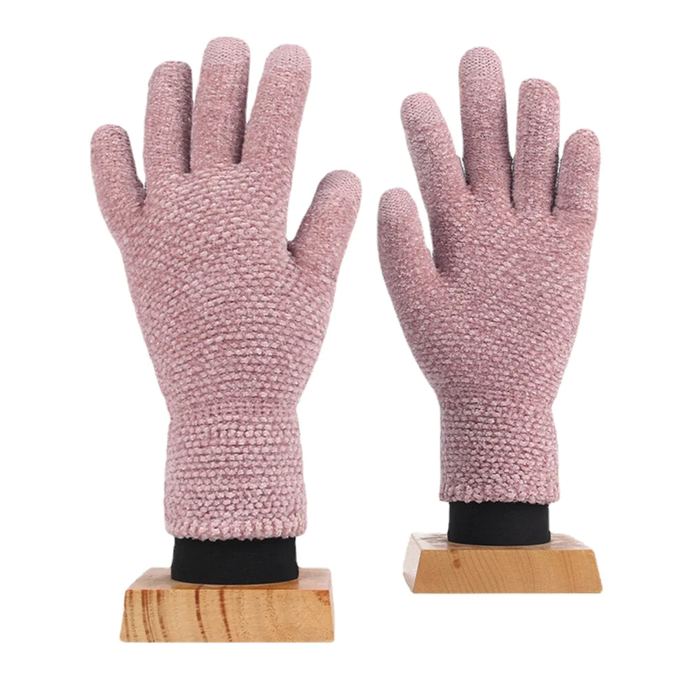 Unisex Knitted Touch-Screen Winter Gloves - Warm Chenille, Three-Finger & Full-Finger Options