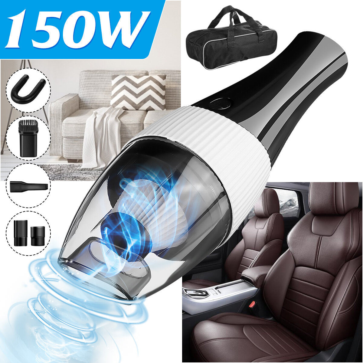 150W 7000Pa 28000rpm Portable Handheld Car and Home Vacuum Cleaner