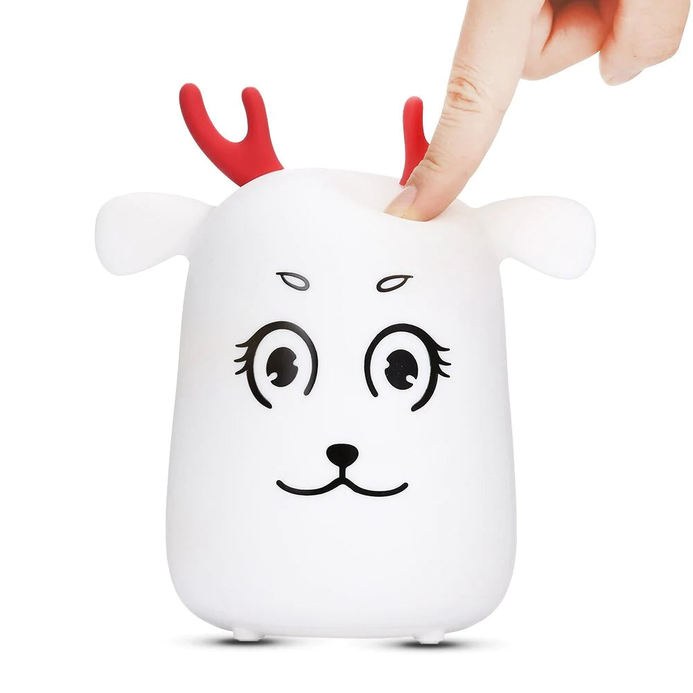 Cute LED Rechargeable Silicone Deer Night Light - Tap Control, Bedroom Decor, Kids Gift