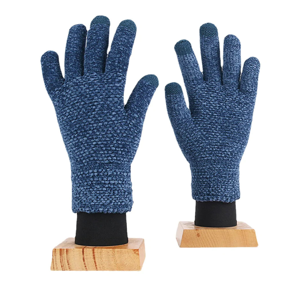 Unisex Knitted Touch-Screen Winter Gloves - Warm Chenille, Three-Finger & Full-Finger Options