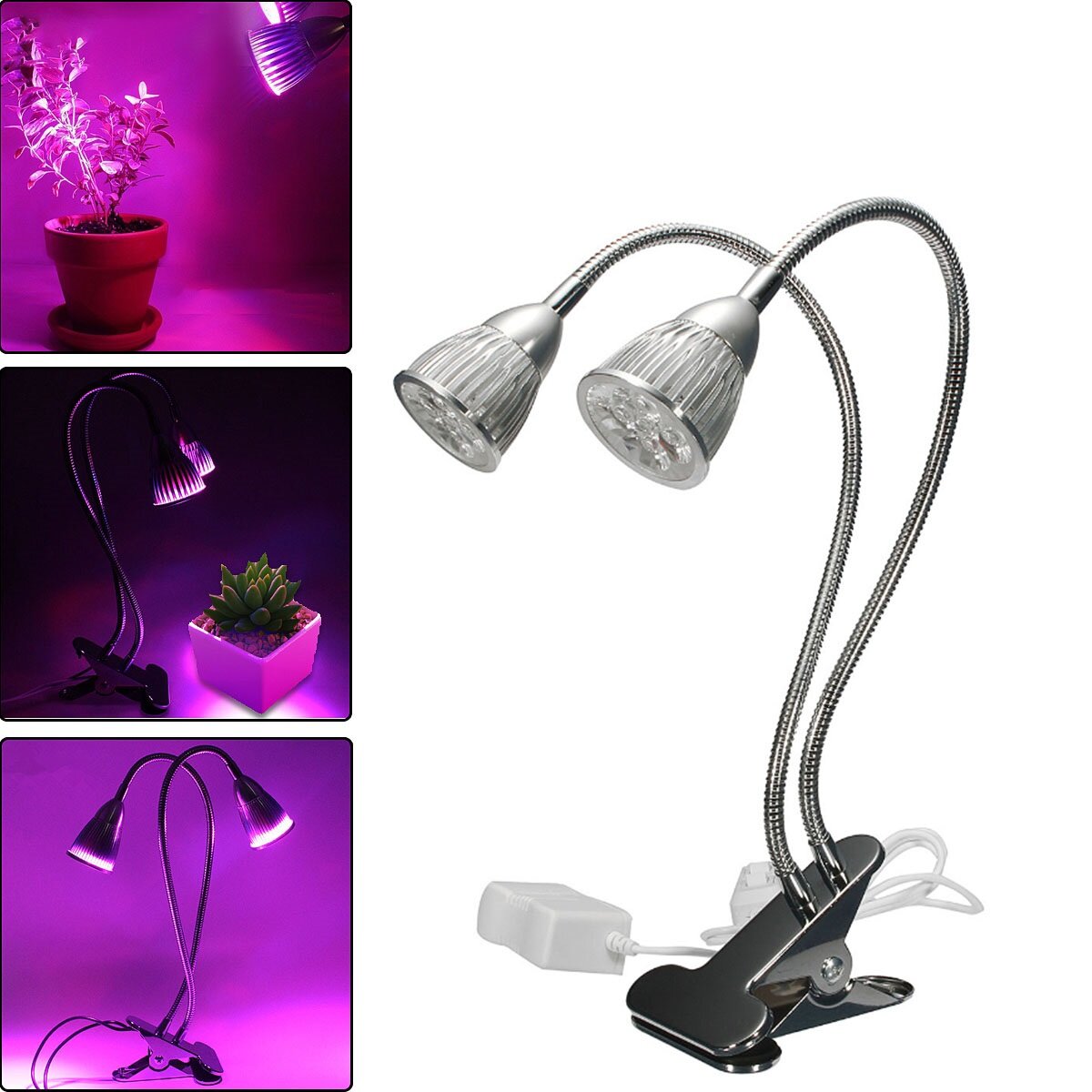 10W Dual Head Full Spectrum LED Grow Light Clip Kit for Indoor Plants, Hydroponics, US Plug 110-240V