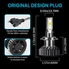 2PCS 60W LED Car Headlight Bulbs, Waterproof, 6600LM, 6500K Brightness