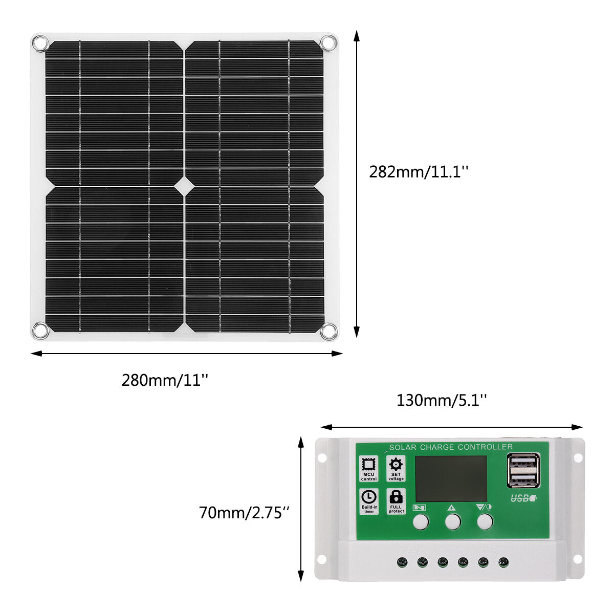 40W Solar Panel with Dual USB & 30A Controller for Yacht RV Battery Charging