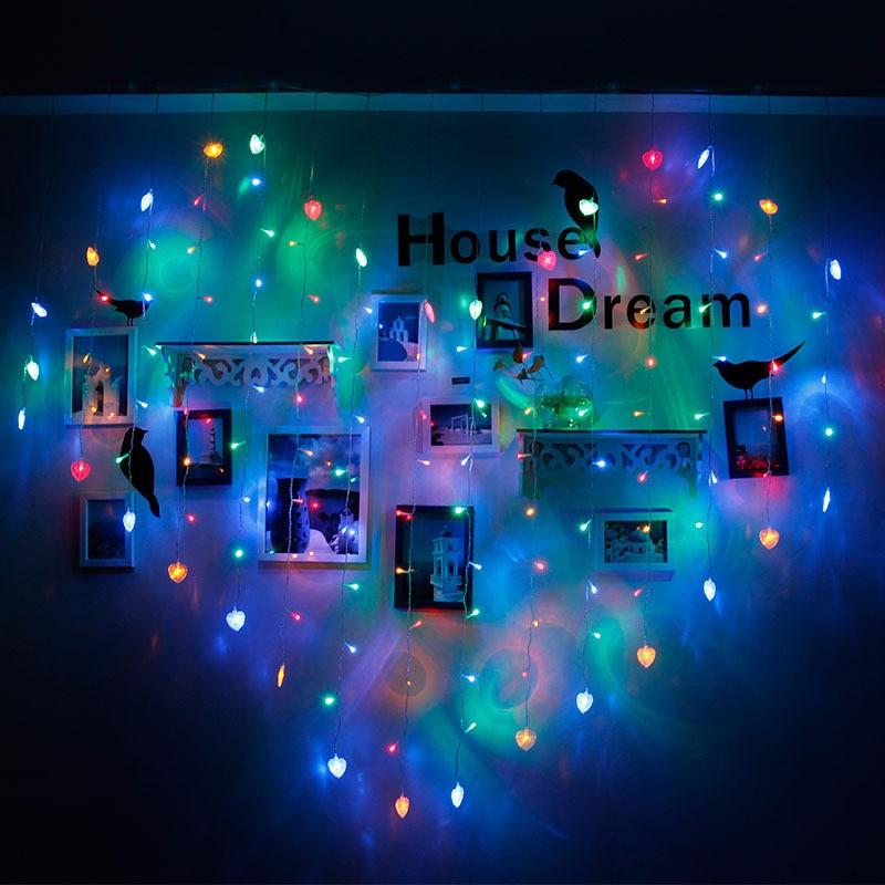 128 LED Heart Shape Light String 220V, 2x1m Curtain Light for Home Decor, Festival, Christmas