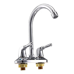 Dual Handle Kitchen Water Tap - 360 Degree Double Spout Sink Basin Mixer for Bathroom