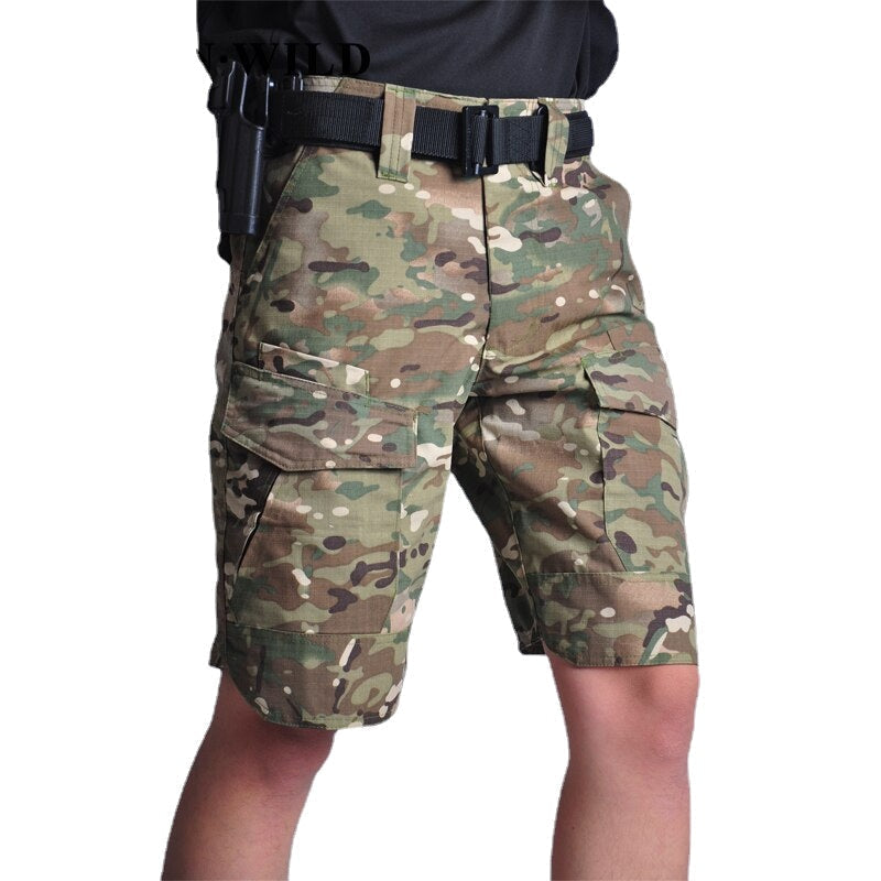 Tactical Cargo Shorts for Men - Military Camouflage, Multi-Pocket, Ideal for Summer Hiking, Paintball, Airsoft, Camping